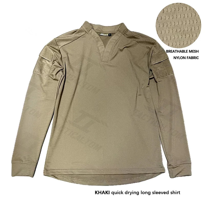 Ranger Green vs Long-sleeved Tactical T-shirt Outdoor Hiking And Mountain Climbing Quick-drying Sweat-wicking V-neck T-shirt Ven
