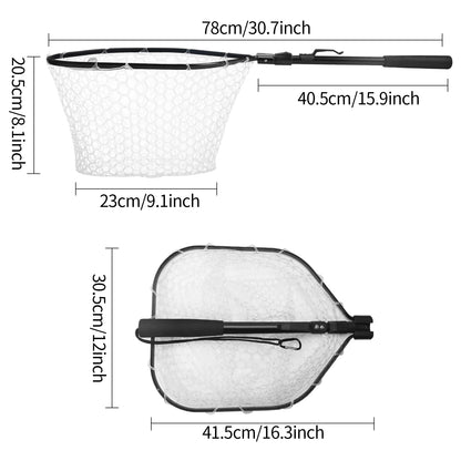 Fishing Landing Net Aluminum Alloy Durable Telescoping Extend to 190cm/130cm/55cm Folding Mesh Safe Fish Catching Releasing