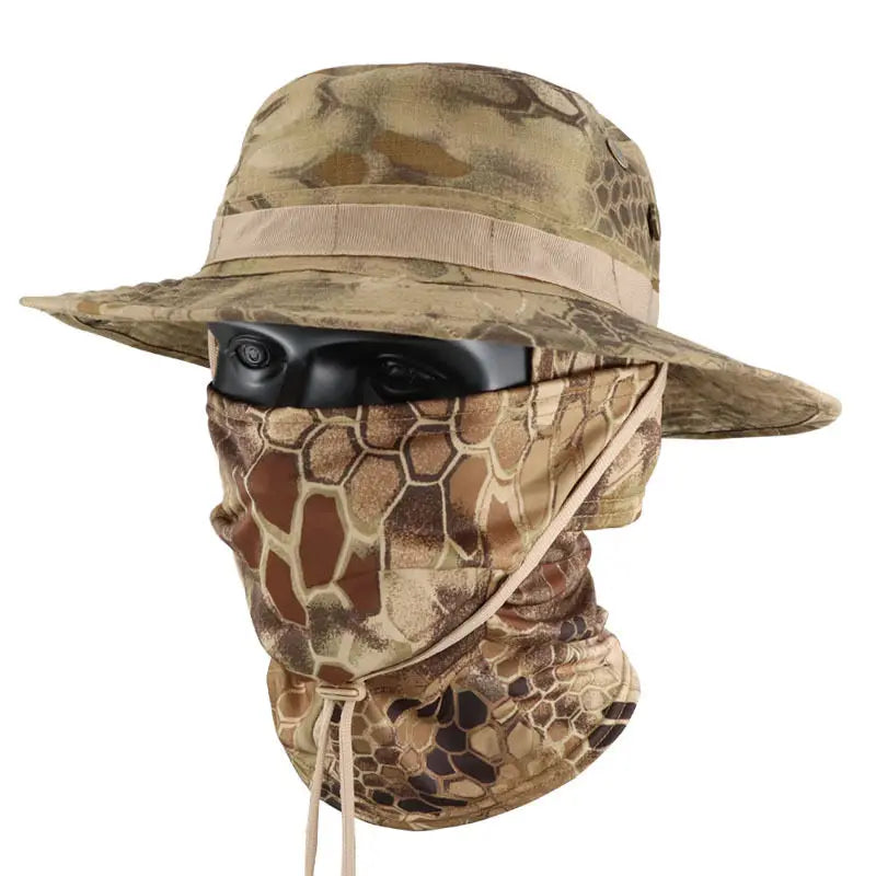 Camouflage Tactical Bucket Hat Set: Multifunctional Outdoor Fishing Hat for Men—Sun Protection, Breathable, and Round-Brimmed
