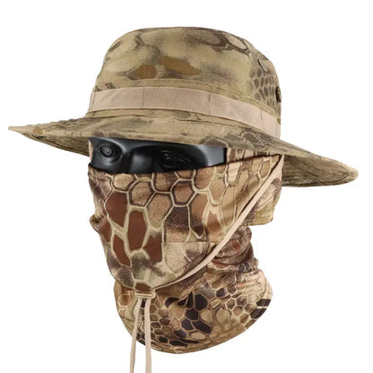 Camouflage Tactical Bucket Hat Set: Multifunctional Outdoor Fishing Hat for Men—Sun Protection, Breathable, and Round-Brimmed