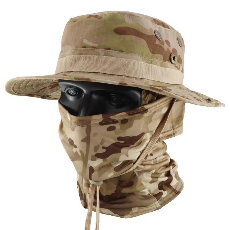 Camouflage Tactical Bucket Hat Set: Multifunctional Outdoor Fishing Hat for Men—Sun Protection, Breathable, and Round-Brimmed