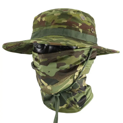 Camouflage Tactical Bucket Hat Set: Multifunctional Outdoor Fishing Hat for Men—Sun Protection, Breathable, and Round-Brimmed