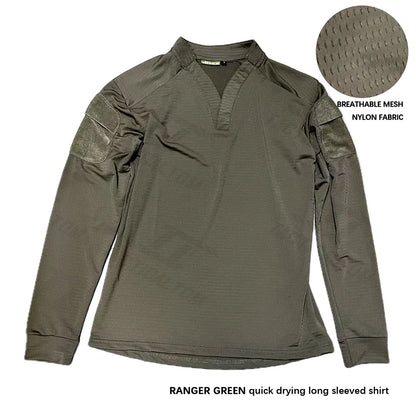 Ranger Green vs Long-sleeved Tactical T-shirt Outdoor Hiking And Mountain Climbing Quick-drying Sweat-wicking V-neck T-shirt Ven