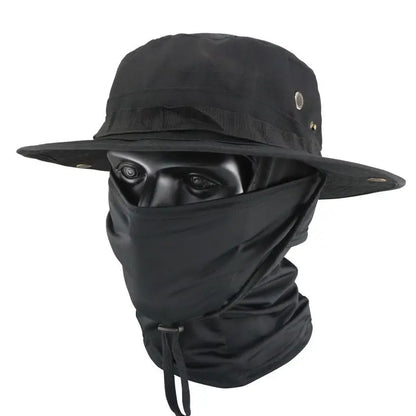 Camouflage Tactical Bucket Hat Set: Multifunctional Outdoor Fishing Hat for Men—Sun Protection, Breathable, and Round-Brimmed