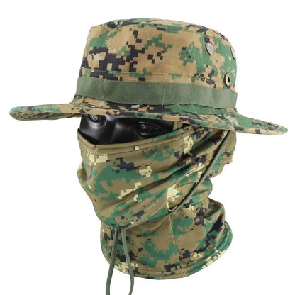 Camouflage Tactical Bucket Hat Set: Multifunctional Outdoor Fishing Hat for Men—Sun Protection, Breathable, and Round-Brimmed