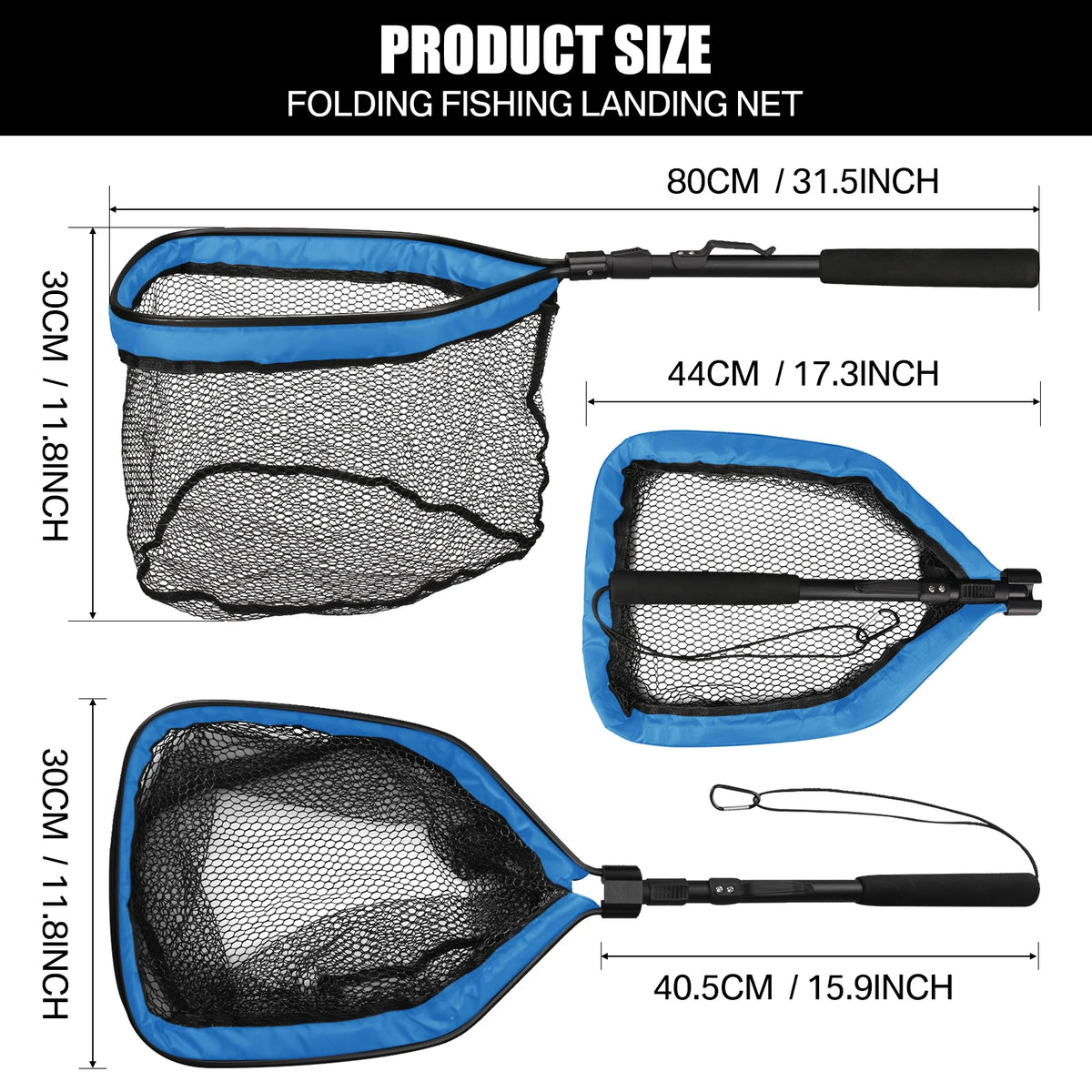 Fishing Landing Net Aluminum Alloy Durable Telescoping Extend to 190cm/130cm/55cm Folding Mesh Safe Fish Catching Releasing