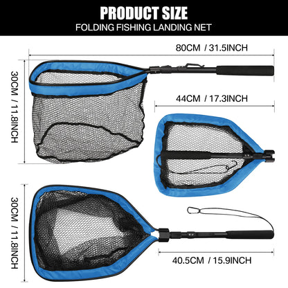 Fishing Landing Net Aluminum Alloy Durable Telescoping Extend to 190cm/130cm/55cm Folding Mesh Safe Fish Catching Releasing