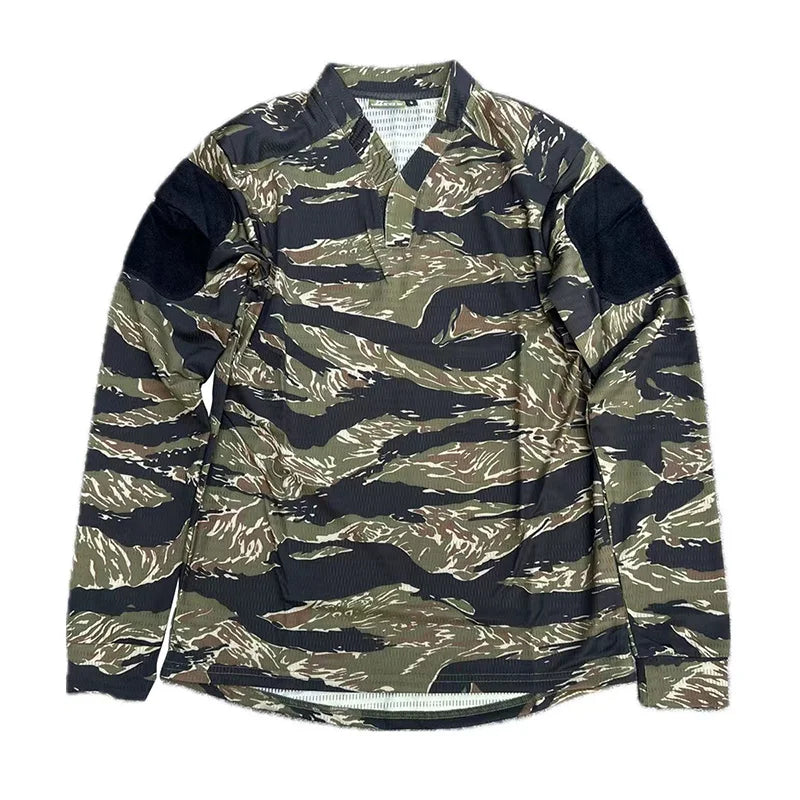 Ranger Green vs Long-sleeved Tactical T-shirt Outdoor Hiking And Mountain Climbing Quick-drying Sweat-wicking V-neck T-shirt Ven