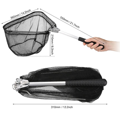 Fishing Landing Net Aluminum Alloy Durable Telescoping Extend to 190cm/130cm/55cm Folding Mesh Safe Fish Catching Releasing