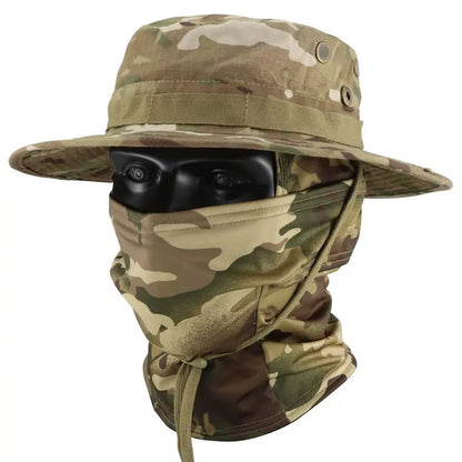 Camouflage Tactical Bucket Hat Set: Multifunctional Outdoor Fishing Hat for Men—Sun Protection, Breathable, and Round-Brimmed