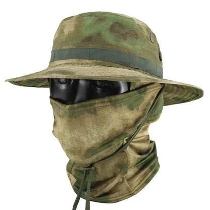Camouflage Tactical Bucket Hat Set: Multifunctional Outdoor Fishing Hat for Men—Sun Protection, Breathable, and Round-Brimmed