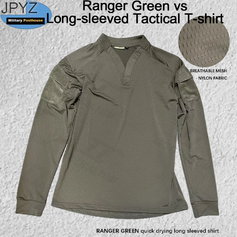 Ranger Green vs Long-sleeved Tactical T-shirt Outdoor Hiking And Mountain Climbing Quick-drying Sweat-wicking V-neck T-shirt Ven
