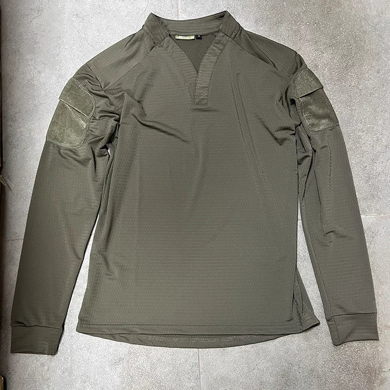 Ranger Green vs Long-sleeved Tactical T-shirt Outdoor Hiking And Mountain Climbing Quick-drying Sweat-wicking V-neck T-shirt Ven