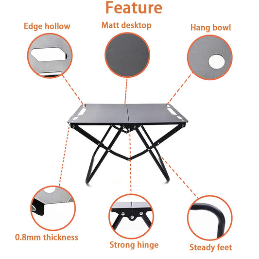 Portable Beach & Camping Table with Hollowed Hangable Edges