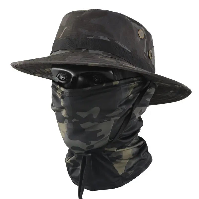 Camouflage Tactical Bucket Hat Set: Multifunctional Outdoor Fishing Hat for Men—Sun Protection, Breathable, and Round-Brimmed