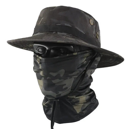 Camouflage Tactical Bucket Hat Set: Multifunctional Outdoor Fishing Hat for Men—Sun Protection, Breathable, and Round-Brimmed