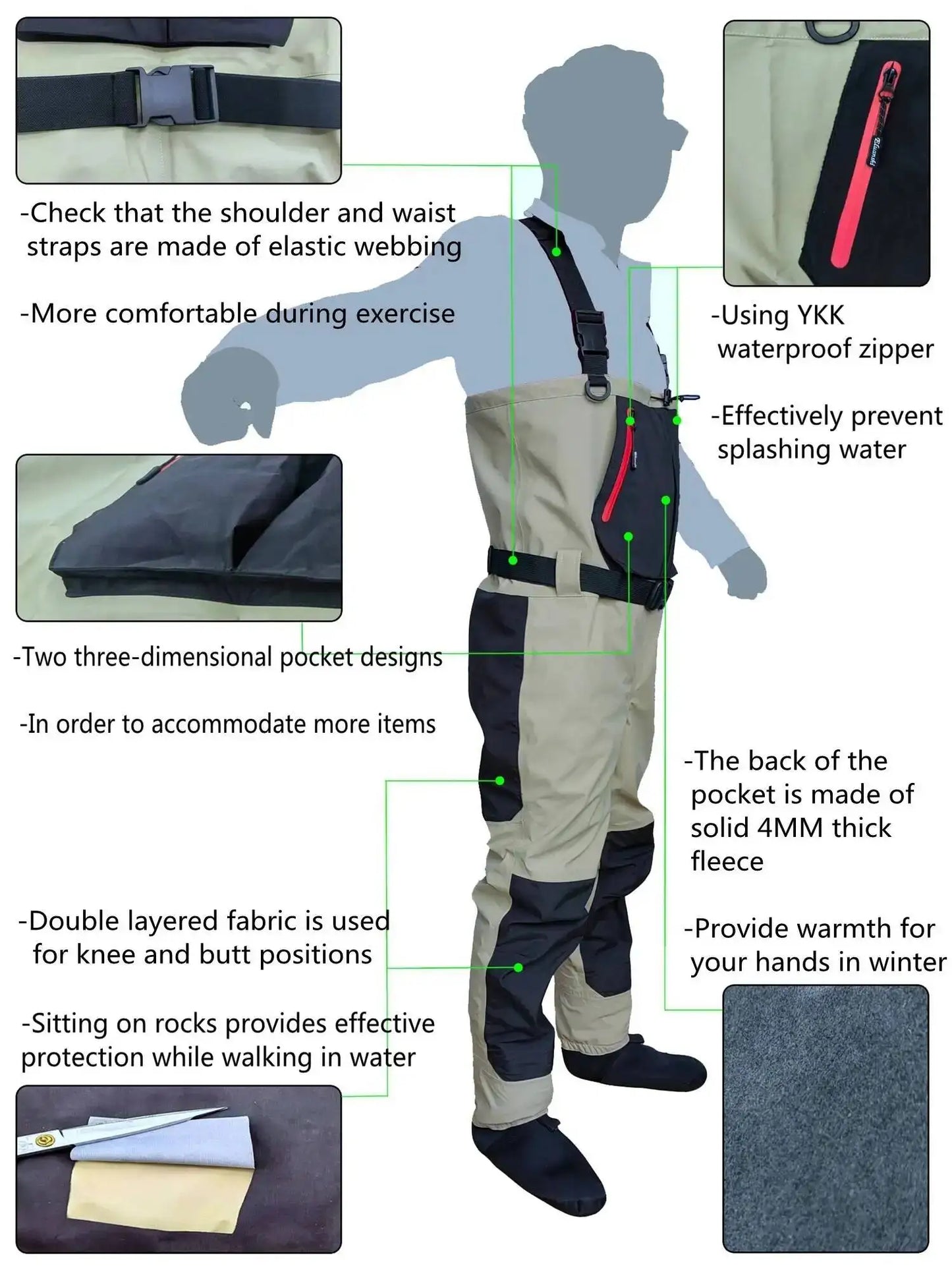 Fly Fishing Children to Adults Waders Neoprene Foot for Men Raft Hunting Quick-Dry Waterproof and Breathable