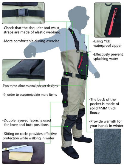 Fly Fishing Children to Adults Waders Neoprene Foot for Men Raft Hunting Quick-Dry Waterproof and Breathable