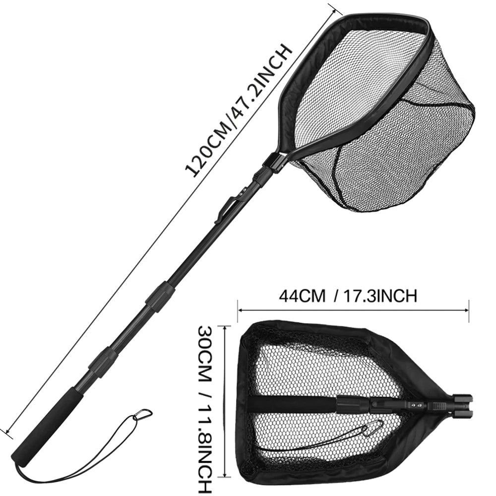 Fishing Landing Net Aluminum Alloy Durable Telescoping Extend to 190cm/130cm/55cm Folding Mesh Safe Fish Catching Releasing