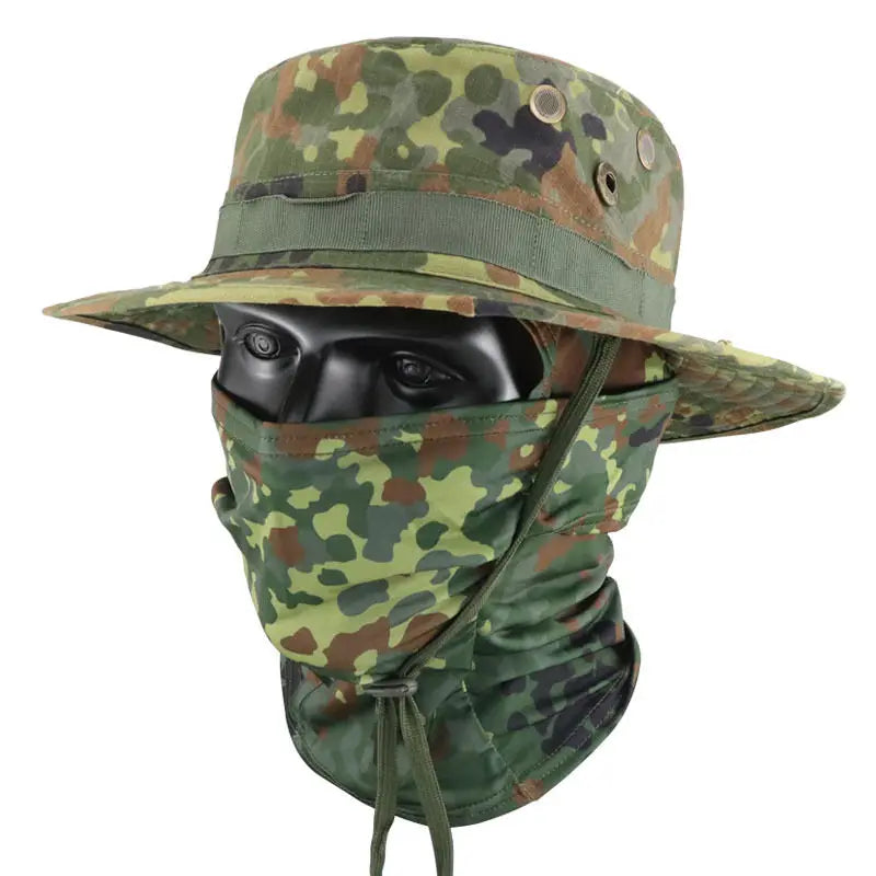 Camouflage Tactical Bucket Hat Set: Multifunctional Outdoor Fishing Hat for Men—Sun Protection, Breathable, and Round-Brimmed