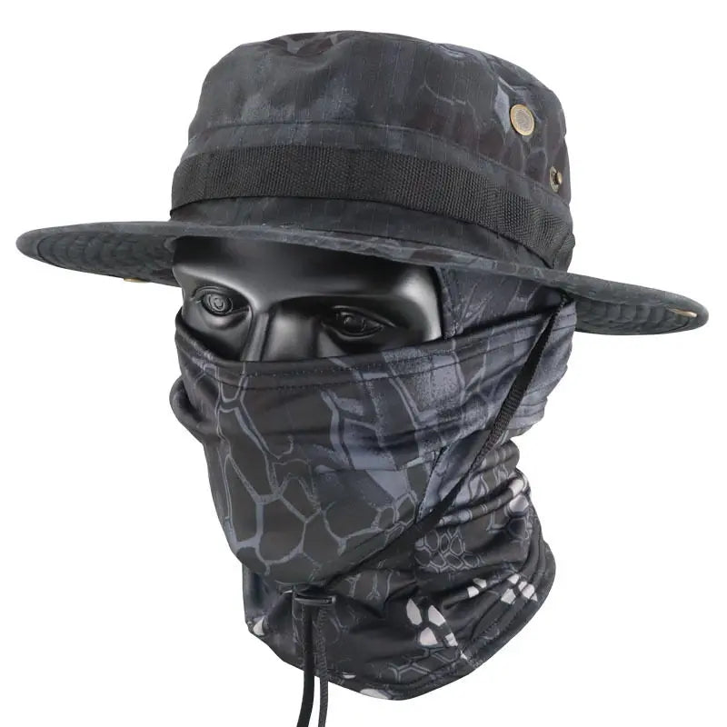 Camouflage Tactical Bucket Hat Set: Multifunctional Outdoor Fishing Hat for Men—Sun Protection, Breathable, and Round-Brimmed