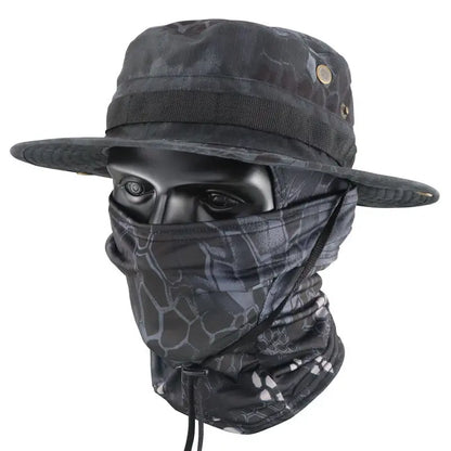 Camouflage Tactical Bucket Hat Set: Multifunctional Outdoor Fishing Hat for Men—Sun Protection, Breathable, and Round-Brimmed