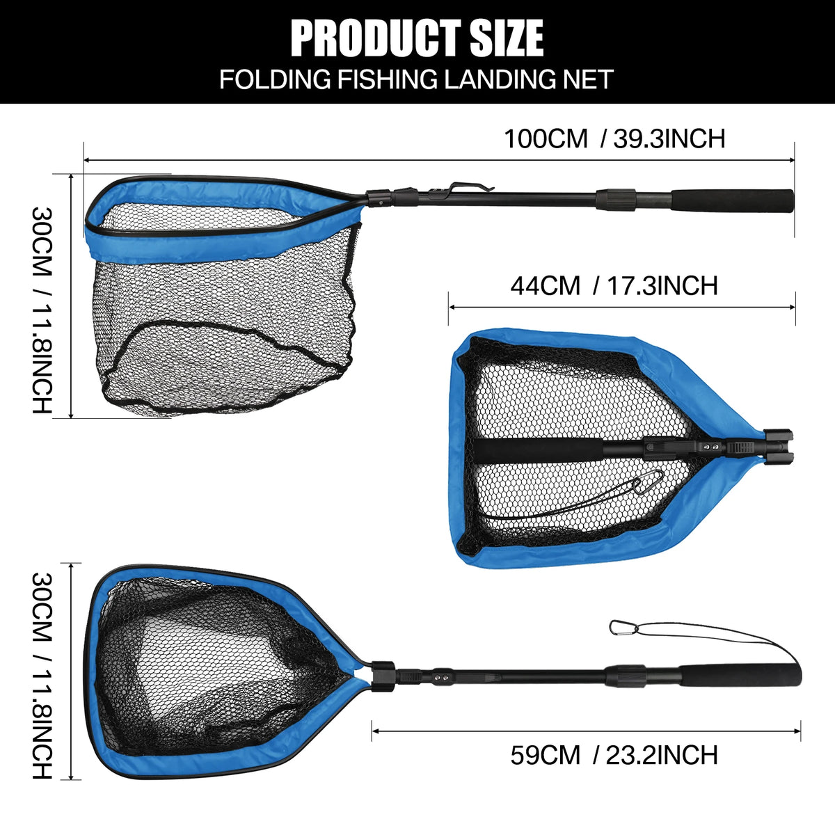 Fishing Landing Net Aluminum Alloy Durable Telescoping Extend to 190cm/130cm/55cm Folding Mesh Safe Fish Catching Releasing