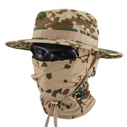 Camouflage Tactical Bucket Hat Set: Multifunctional Outdoor Fishing Hat for Men—Sun Protection, Breathable, and Round-Brimmed