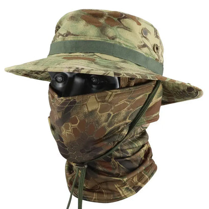 Camouflage Tactical Bucket Hat Set: Multifunctional Outdoor Fishing Hat for Men—Sun Protection, Breathable, and Round-Brimmed