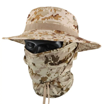 Camouflage Tactical Bucket Hat Set: Multifunctional Outdoor Fishing Hat for Men—Sun Protection, Breathable, and Round-Brimmed